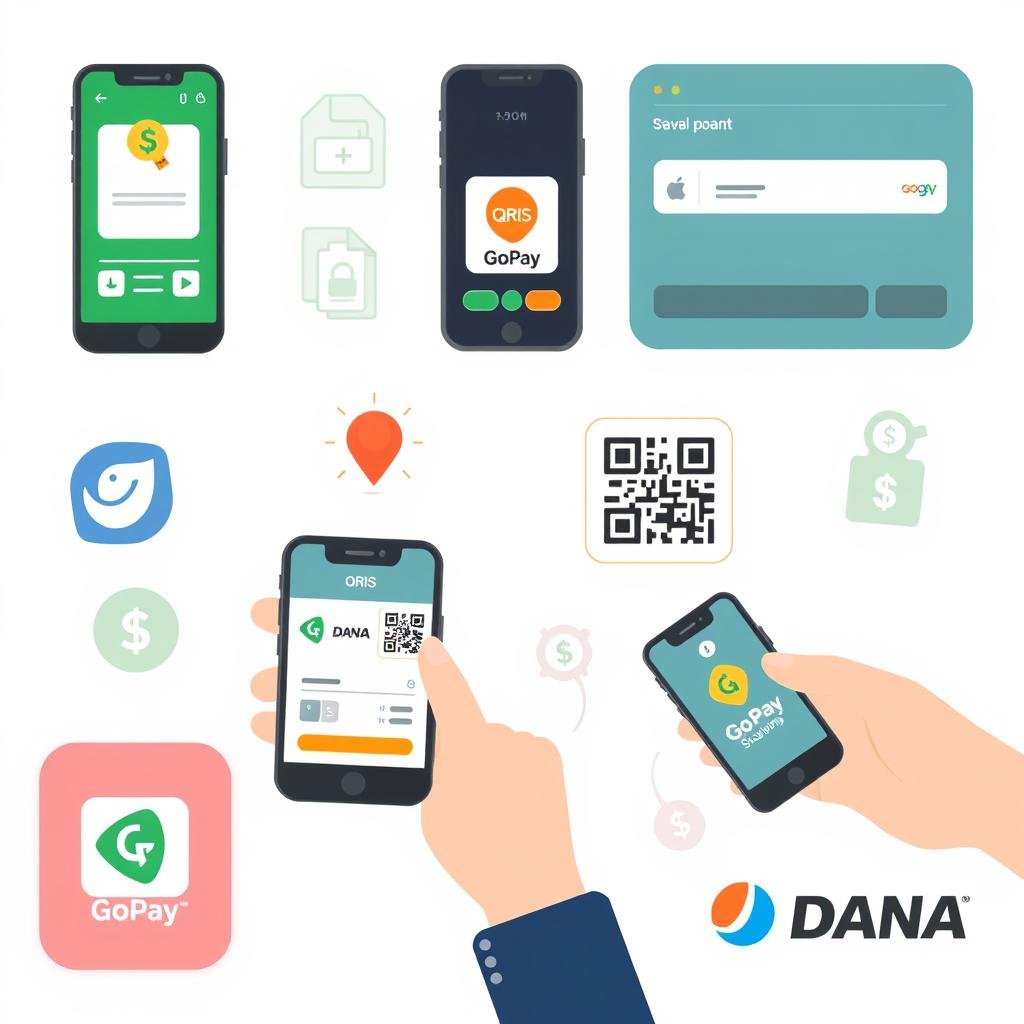 Berbagai metode pembayaran digital seperti e-wallet, QRIS, dan virtual account