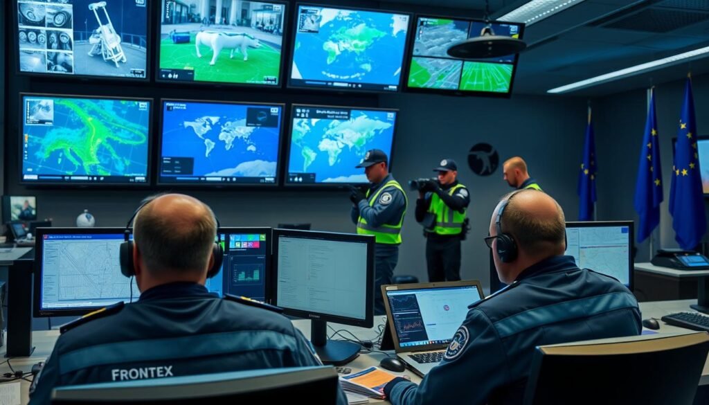 Petugas Frontex memonitor perbatasan Eropa sebagai bagian dari Politik Imigrasi di Eropa
